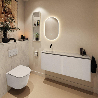 MONDIAZ TURE-DLUX 120cm meuble WC Linen. EDEN lavabo Opalo position gauche. Sans trou de robinet.