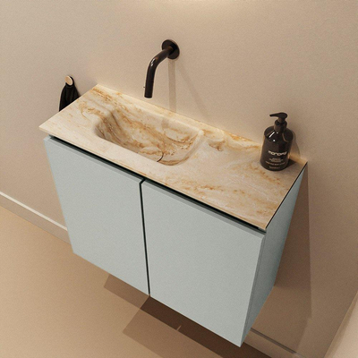 MONDIAZ TURE-DLUX Meuble toilette - 60cm - Greey - EDEN - vasque Frappe - position gauche - sans trou de robinet