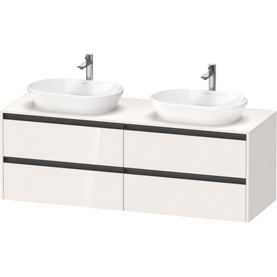 Duravit Ketho.2 Wastafelonderbouwkast - inclusief consoleplaat - met 4 laden - voor dubbele waskommen - 160x55x56.8cm - met handgrepen antraciet - hoogglans wit