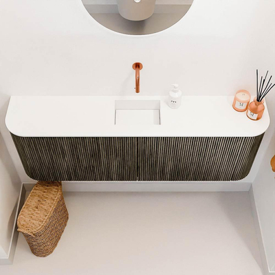 Mondiaz JOYA 123.2cm toiletmeubel - ronding links en rechts kleur Shadow - Wastafel FAYE positie Midden Zonder kraangat kleur Talc.