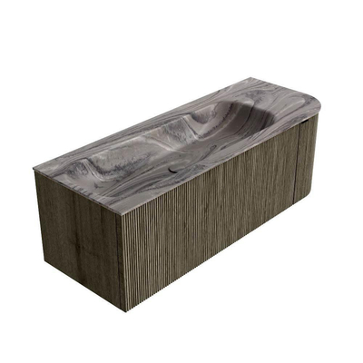 MONDIAZ KURVE-DLUX meuble de salle de bains 125cm arrondi Droit couleur Shadow avec 1 tiroir et 1 porte. Lavabo BIG MEDIUM Gauche sans trou de robinet Sombra.