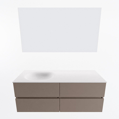 Mondiaz VICA ensemble de meuble de salle de bain - 130cm - meuble sous-vasque fumée - 4 tiroirs - lavabo lune gauche - sans trous de robinet - couleur talc - miroir LED - version XL 60cm de haut