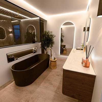 Mondiaz CIRO-DLUX Badkamermeubelset - 190x45x50cm - Solid surface wastafel Opalo - 1 wasbak Links - 1 kraangat - 4 lades - Dusk