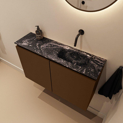 MONDIAZ TURE-DLUX Meuble toilette - 80cm - Rust - EDEN - vasque Lava - position droite - sans trou de robinet