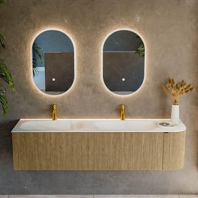 Mondiaz KURVE Badkamermeubelset - 175x46x40cm - 2 lade - 1 deur - wastafel solid surface - dubbel / links - 2 kraangaten - Dusk