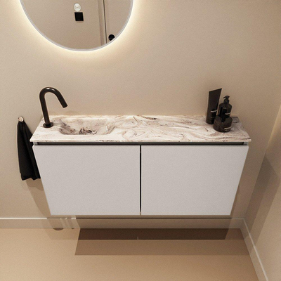 MONDIAZ TURE-DLUX 100cm toiletmeubel Linen. EDEN wastafel Glace positie links. Met 1 kraangat.