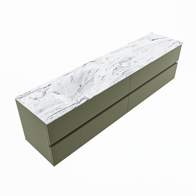 MONDIAZ VICA-DLUX Badkamermeubelset - 200cm - onderkast army - 4 lades - inbouw wastafel cloud links - 1 kraangat - 60cm hoge versie - glace