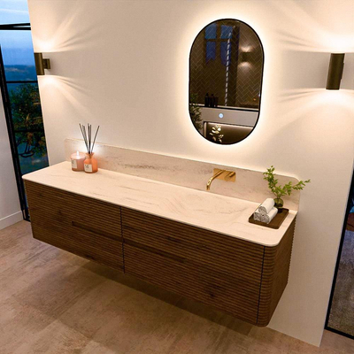 Mondiaz CIRO-DLUX Badkamermeubelset - 190x45x50cm - Solid surface wastafel Meli - 1 wasbak Rechts - zonder kraangaten - 4 lades - Dusk