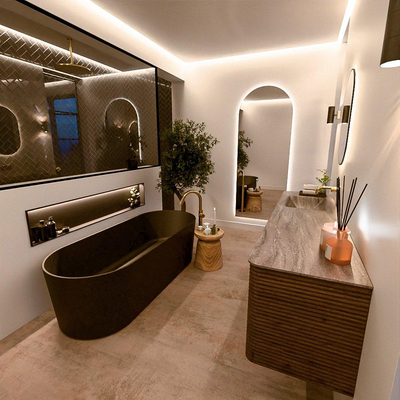 Mondiaz CIRO-DLUX Ensemble de meubles de salle de bains - 180x45x50cm - Vasque Solid surface Oza - 1 lavabo à gauche - sans trous de robinetterie - 4 tiroirs - Dusk