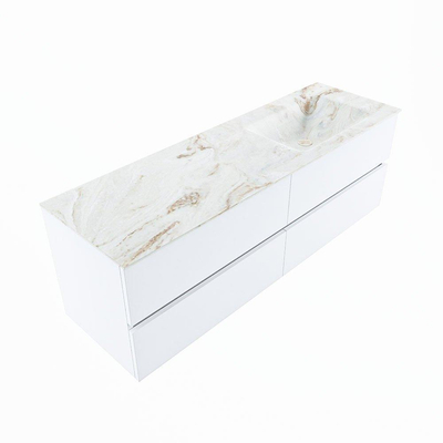 Mondiaz VICA-DLUX ensemble de meuble de salle de bain - 150cm - meuble sous lavabo talc - 4 tiroirs - lavabo encastré cloud droite - sans trous de robinet - version haute de 60cm - frape