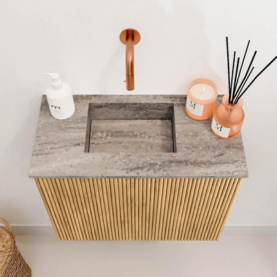 Mondiaz JOYA-DLUX 50cm toiletmeubel - kleur Oak - Wastafel FAYE positie Links Zonder kraangat kleur Oza.