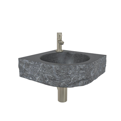 Wiesbaden Lavabo d’angle en pierre dure finition martelée 30x30x10cm incl. robinet de lave-mains Amador acier brossé