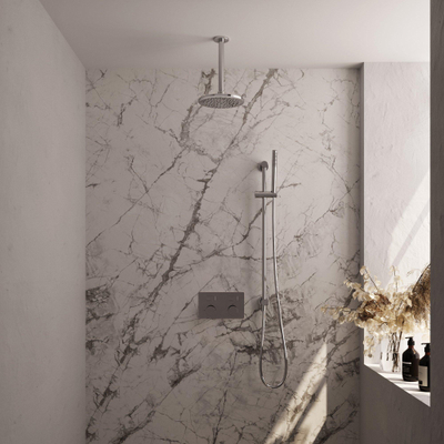 BRAUER Chrome Carving Douche de pluie thermostatique encastrée - boutons-poussoirs - SET 65 - tête de douche 20cm - bras de plafond - douchette barre - flexible de douche - barre de douche intégrée - chrome