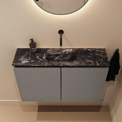 MONDIAZ TURE-DLUX Meuble WC 80 cm Smoke. Lavabo EDEN Lava position milieu. Sans trou de robinet.
