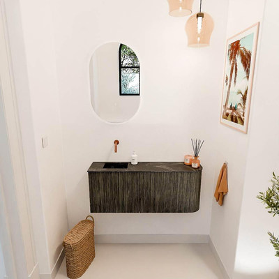 Mondiaz JOYA-DLUX 101.6cm toiletmeubel - ronding rechts kleur Shadow - Wastafel FAYE positie Links Zonder kraangat kleur Lava.