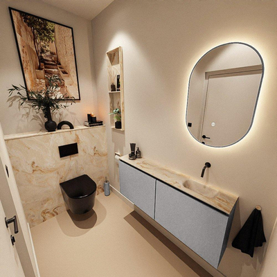 MONDIAZ TURE-DLUX 120cm toiletmeubel Plata. EDEN wastafel Frappe positie rechts. Zonder kraangat.