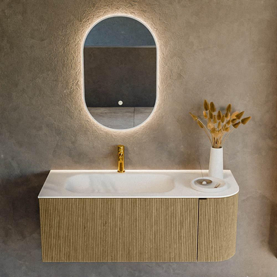 Mondiaz KURVE Badkamermeubelset - 115x46x40cm - 1 lade - 1 deur - wastafel solid surface - links - 1 kraangat - Dusk