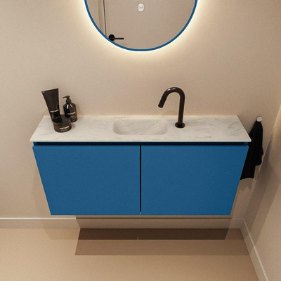 MONDIAZ TURE-DLUX 100cm toiletmeubel Jeans. EDEN wastafel Opalo positie midden. Met 1 kraangat.