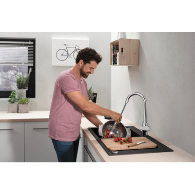 Hansgrohe m42 m4216 h220 Robinet de cuisine 1 trou avec douchette extractible et bec orientable à 360° acier inoxydable