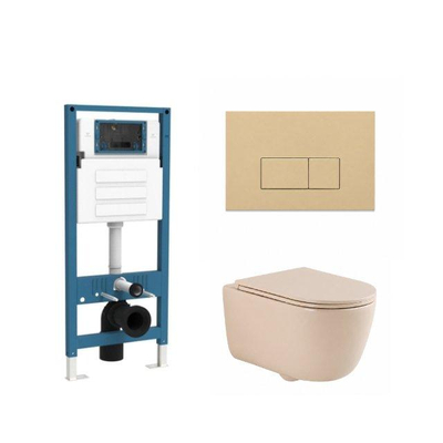 QeramiQ Dely Swirl Ensemble WC - réservoir encastré Qeramiq Flush - abattant slim - plaque de commande beige en plastique - boutons rectangulaires - beige