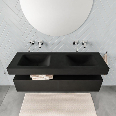 MONDIAZ ALAN 150cm - caisson bas - 2 tiroirs - lavabo suspendu - 2 vasques - 0 trous de robinet - urban