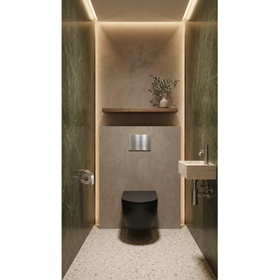QeramiQ Dely Swirl Toiletset - inbouwreservoir Qeramiq Flush - 35mm zitting - metaal RVS bedieningsplaat - rechthoekige knoppen - mat zwart