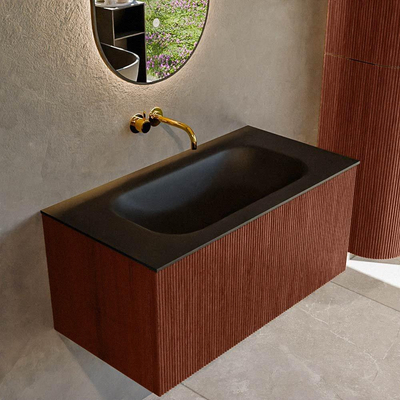 Mondiaz KURVE Ensemble meuble de salle de bains - 90x46x40cm - 1 tiroir - lavabo solid surface - central - sans trou de robinet - Ruby