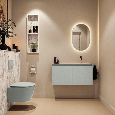 MONDIAZ TURE-DLUX Meuble de toilette 100cm Greey. EDEN vasque Glace position à droite. Sans trou de robinet.