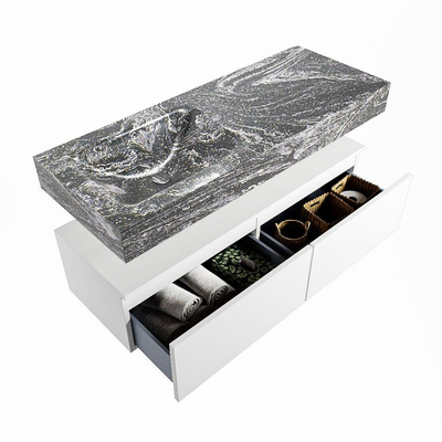 Mondiaz ALAN-DLUX Ensemble de meuble - 120cm - meuble Talc mat - 2 tiroirs - Lavabo Cloud Lava suspendu - vasque gauche - 0 trous de robinet