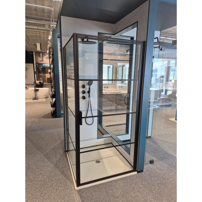 Marenza Bellini Douchecabine - 100x100cm - veiligheidsglas - frame lines buitenzijde - anti kalk - mat zwart *SHOWMODEL*