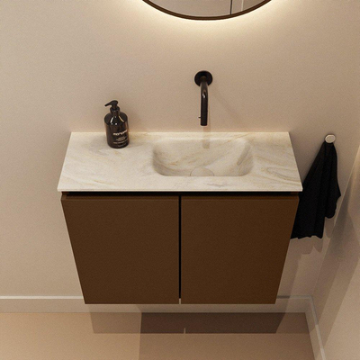MONDIAZ TURE-DLUX Meuble toilette - 60cm - Rust - EDEN - vasque Ostra - position droite - sans trou de robinet