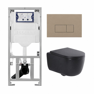 QeramiQ Dely Swirl Pack WC suspendu - 36.3x51.7cm - bâti-support Geberit UP320 - abattant Slim - plaque de commande taupe - boutons rectangulaires - noir mat