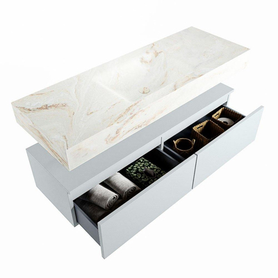 Mondiaz ALAN-DLUX Ensemble de meuble - 130cm - meuble Clay mat - 2 tiroirs - Lavabo Cloud Frappe suspendu - vasque Centre - 1 trou de robinet