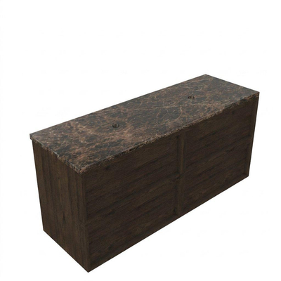 Saniclass Holz Frame Ensemble meuble de salle de bains - 140x45x63cm - Plan en pierre naturelle Noche dark emperador - sans trou de robinet - 4 tiroirs - chêne charcoal mat (bois)