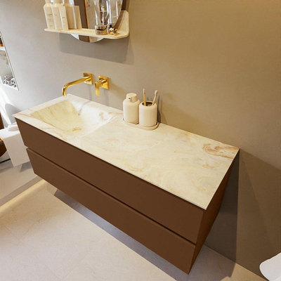 Mondiaz VICA-DLUX ensemble de meuble de salle de bain - 130cm - meuble sous-vasque reposant - 2 tiroirs - lavabo encastré cloud gauche - sans trous de robinet - miroir modèle spot - version XL 60cm de haut - frappe