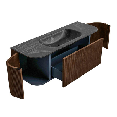 MONDIAZ KURVE-DLUX Meuble de salle de bains 130cm avec module 25 Len R couleur Walnut avec 1 tiroir et 2 portes. Lavabo BIG SMALL central 1 trou de robinet couleur Lava.