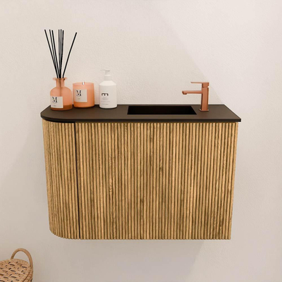 Mondiaz JOYA 61.6cm toiletmeubel - ronding links kleur Oak - Wastafel FAYE positie Rechts 1 kraangat kleur Urban.