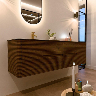 Mondiaz CIRO-DLUX Badkamermeubelset - 170x45x50cm - Solid surface wastafel Lava - 1 wasbak Links - 1 kraangat - 4 lades - Dusk