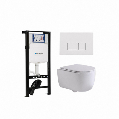 QeramiQ Dely Swirl Toiletset - 36.3x51.7cm - Geberit UP320 plieger inbouwreservoir - slimzitting - glans witte bedieningsplaat - rechthoekige knoppen - glans wit