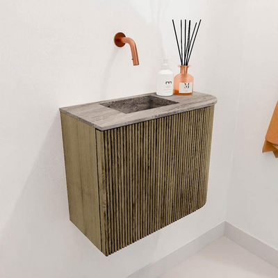 Mondiaz JOYA-DLUX 51.6cm toiletmeubel - ronding rechts kleur Dusk - Wastafel FAYE positie Links Zonder kraangat kleur Oza.