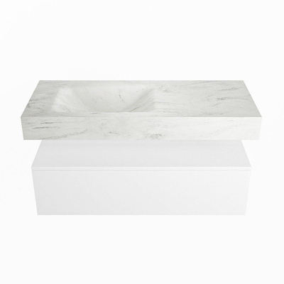 Mondiaz ALAN-DLUX Ensemble de meuble - 110cm - meuble Talc mat - 1 tiroir - Lavabo Cloud Opalo suspendu - vasque Gauche - 1 trou de robinet