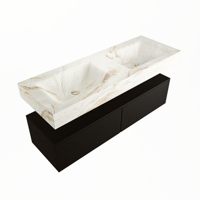 Mondiaz ALAN-DLUX Ensemble de meuble - 130cm - meuble Urban mat - 2 tiroirs - Lavabo Cloud Frappe suspendu - vasque Gauche et droite - 0 trous de robinet