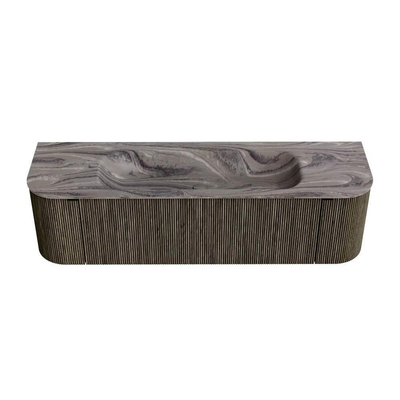 MONDIAZ KURVE-DLUX Meuble de salle de bains 160cm arrondi Gauche + Droite couleur Shadow avec 1 tiroir et 2 portes. Lavabo BIG MEDIUM Central 1 trou de robinet Sombra.