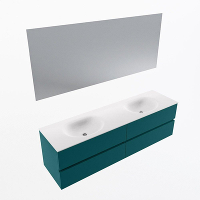 Mondiaz Vica ensemble de meuble de salle de bain - 170cm - meuble sous-vasque smag - 4 tiroirs - lavabo moon double - 2 trous de robinet - couleur talc - miroir LED - version XL 60cm de haut