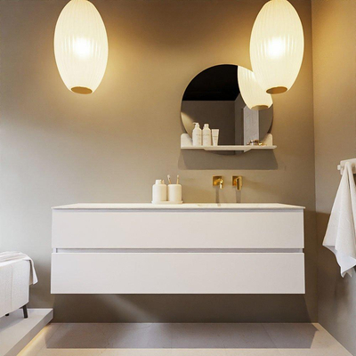 Mondiaz VICA-DLUX ensemble de meuble de salle de bain - 150cm - meuble sous lavabo talc - 2 tiroirs - lavabo encastré cloud droite - sans trous de robinet - version haute de 60cm - opalo