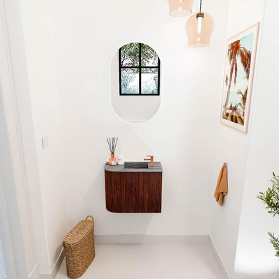 Mondiaz JOYA-DLUX 51.6cm toiletmeubel - ronding links kleur Ruby - Wastafel FAYE positie Rechts 1 kraangat kleur Sombra.