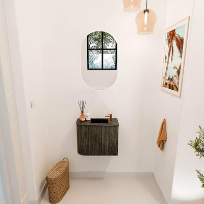 Mondiaz JOYA-DLUX 51.6cm toiletmeubel - ronding links kleur Shadow - Wastafel FAYE positie Rechts 1 kraangat kleur Lava.