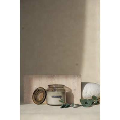 Wellmark Bougie parfumée - Dark Amber - grande - 9.5x11cm - verre transparent - Let's Get Cozy