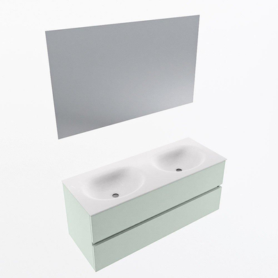 Mondiaz VICA ensemble de meuble de salle de bain - 120cm - meuble sous-vasque greey - 2 tiroirs - lavabo moon double - sans trous de robinet - couleur talc - miroir LED - version XL 60cm de haut