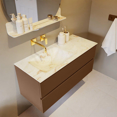 Mondiaz VICA-DLUX Ensemble de meuble de salle de bain - 110cm - meuble sous-vasque repos - 2 tiroirs - lavabo encastré cloud gauche - sans trous de robinet - miroir modèle spot - version XL 60cm de haut - frappe